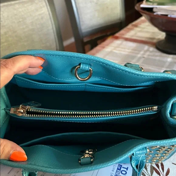 Teal Handbag with Gold Studs - Picture 2 of 3